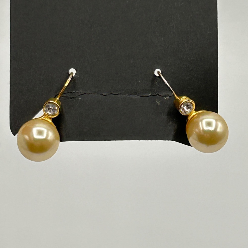 Gold Tone Faux Pearl Drop Earrings with Crystal Accent Women Fashion Jewelry NEW